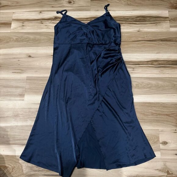 Cider Navy Blue Silky Slit Midi Dress Women’s 2XL - Picture 1 of 3